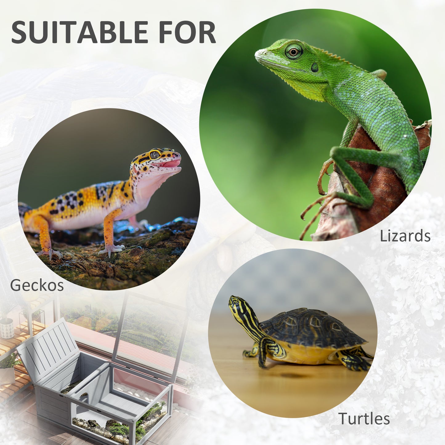 Wood Tortoise House for Lizards, Geckos, Indoor Outdoor Use, 35.8" x 23.8" x 12.6", Grey