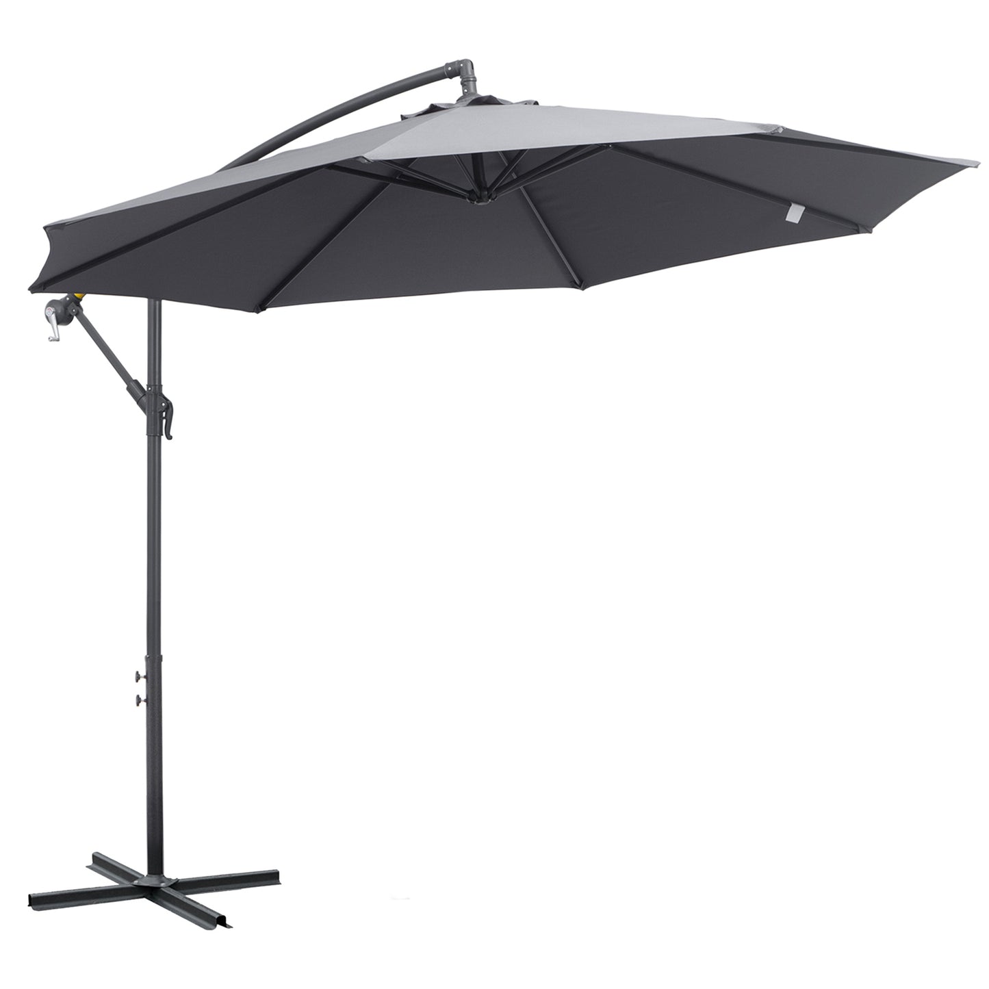 10ft Offset Patio Umbrella with Base, Garden Hanging Parasol with Crank, Banana Cantilever Umbrella Sun Shade, Grey