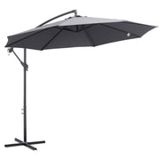 10ft Offset Patio Umbrella with Base, Garden Hanging Parasol with Crank, Banana Cantilever Umbrella Sun Shade, Grey
