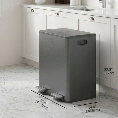 Dual Garbage Bin, Soft-Close Trash Can with Foot Pedal, 2 x 20 Liter Garbage Can with Removable Inner Buckets, Black