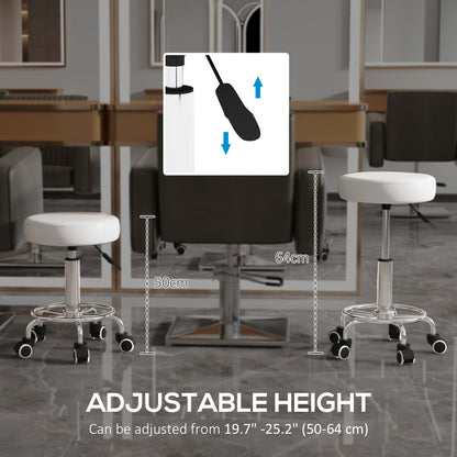 Salon Stool with Adjustable Height, PU Leather Barber Rolling Massage Tattoo Chair for Bar Beauty SPA, White