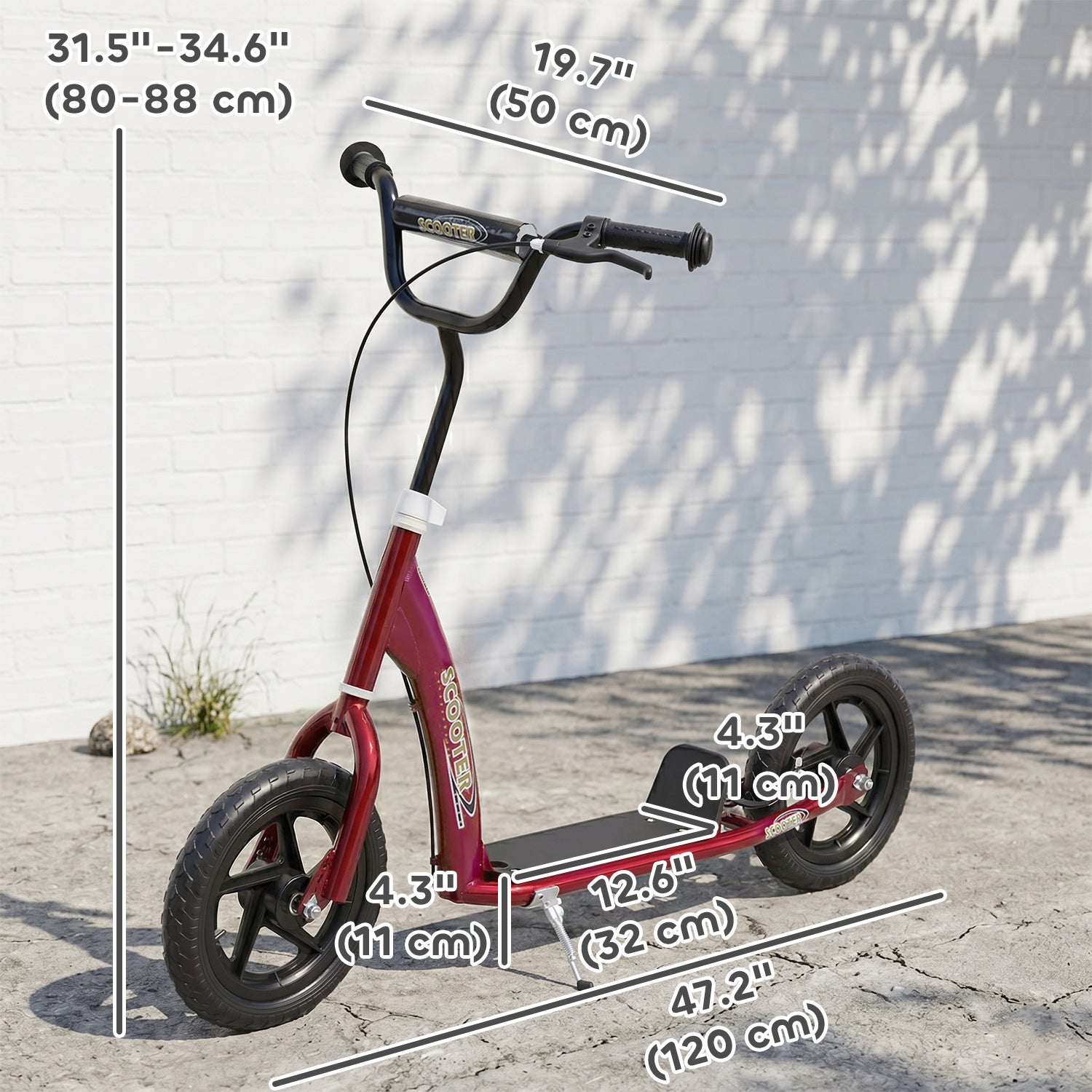 Kids Scooter with 12" EVA Big Tires, Street Bike Bicycle for Teens with Adjustable Height Handle for 5-12 Year Old, Red