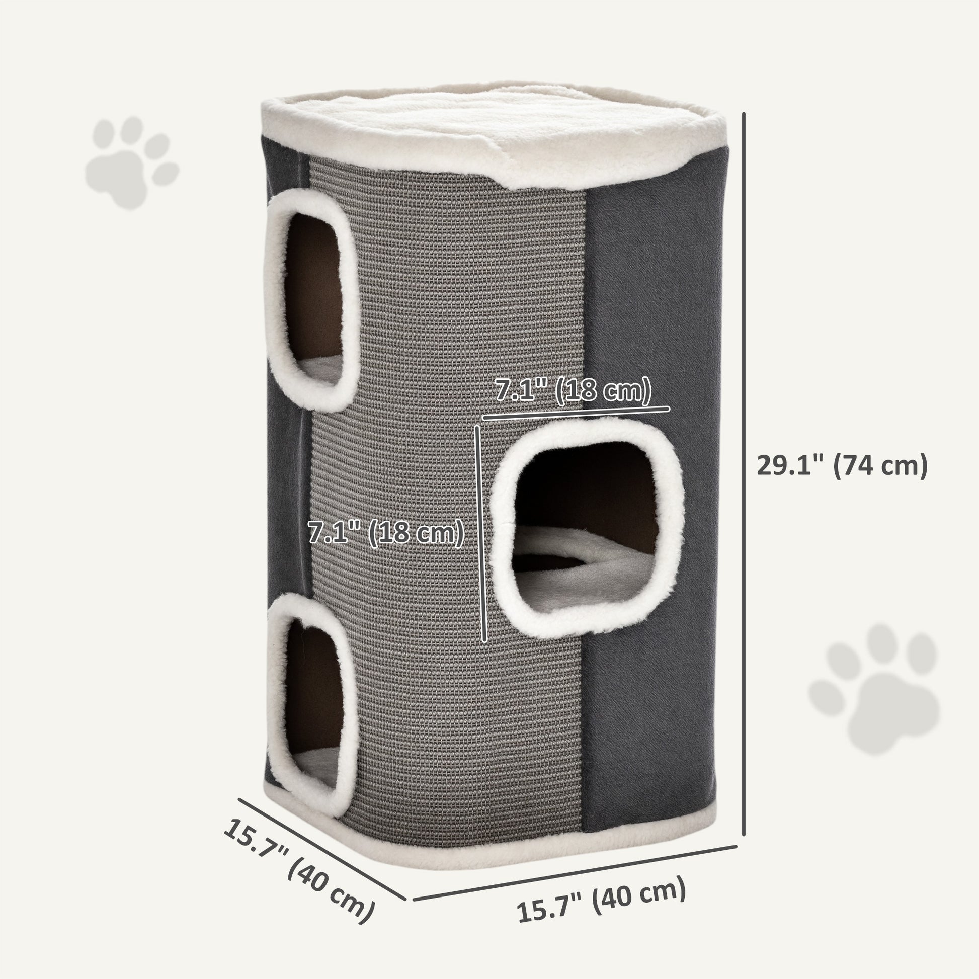 4-Story Cat House for Indoor, Cat Condo with Sisal Scratching Surface, Removable Cushion, 16" x 16" x 29", Grey