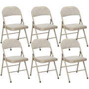 Set of 6 Metal Foldable Chairs, Faux Linen Padded Folding Chairs with Cushion Seat and Open Back for Indoor, Beige