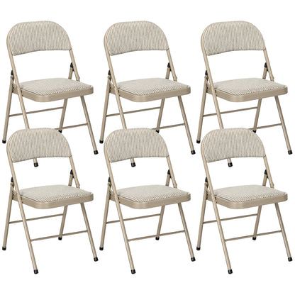 Set of 6 Metal Foldable Chairs, Faux Linen Padded Folding Chairs with Cushion Seat and Open Back for Indoor, Beige