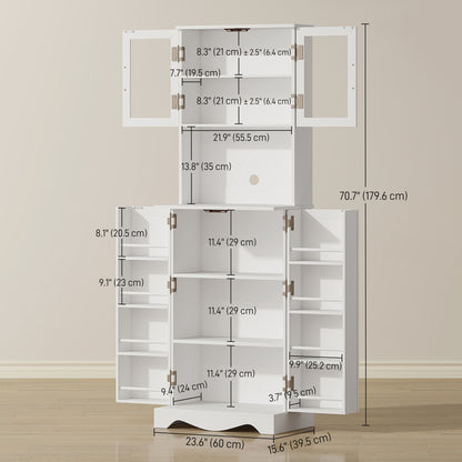 71" Kitchen Pantry Cabinet, Freestanding Kitchen Hutch with 8 Door Shelves, Adjustable Shelf and Acrylic Doors, White