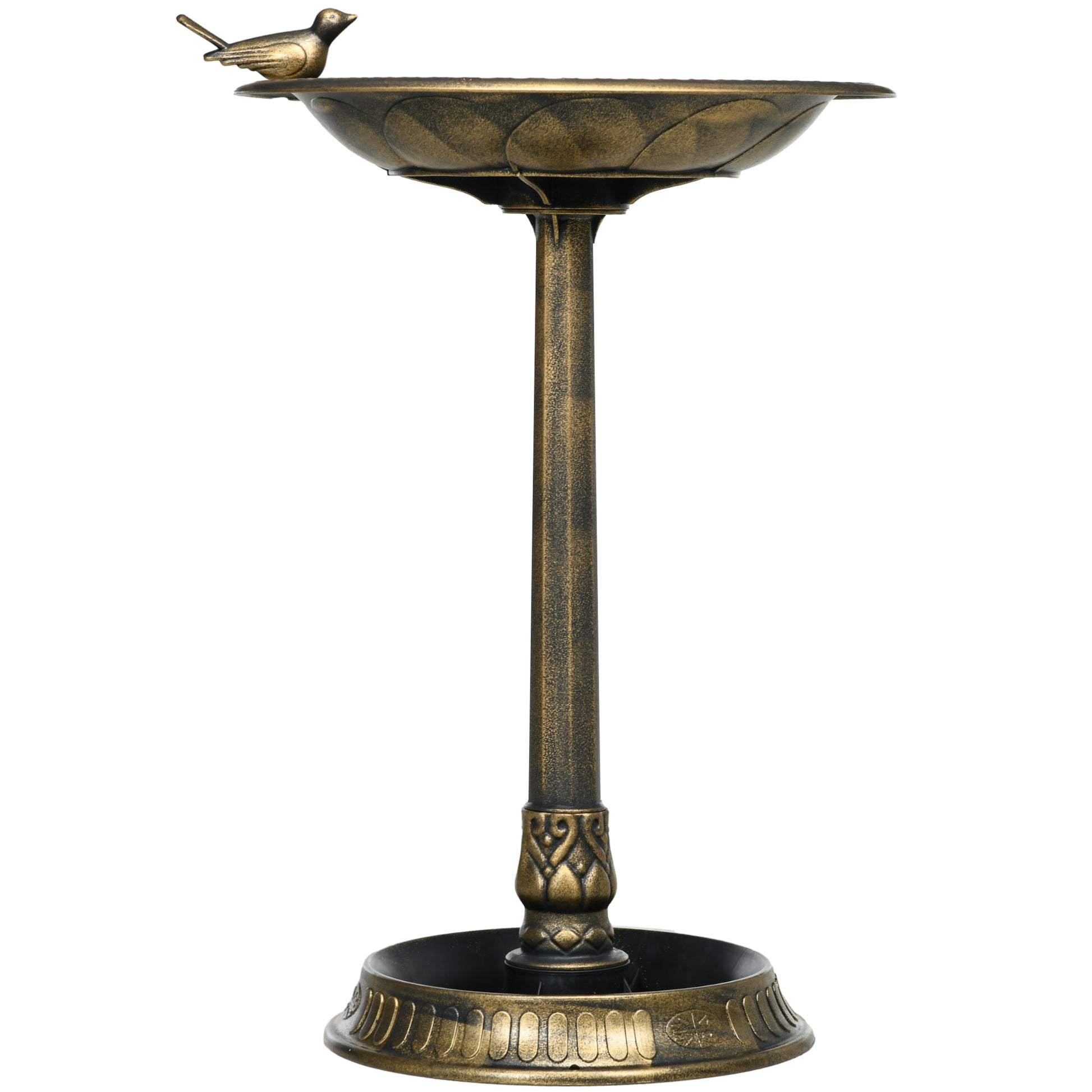 28" Bird Bath for Outdoors, Vintage Birdbath with Bird Decoration and Flower Planter Base, Bronze
