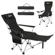 Set of 2 Reclining Camping Chair with Foot Rest, Folding Camping Chair w/ Headrest, Cup Holder, Storage Bag, Black