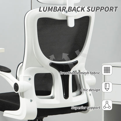 High Back Office Chair, Mesh Computer Desk Chair with Rotatable Headrest, Lumbar Back Support, Adjustable Height, Black