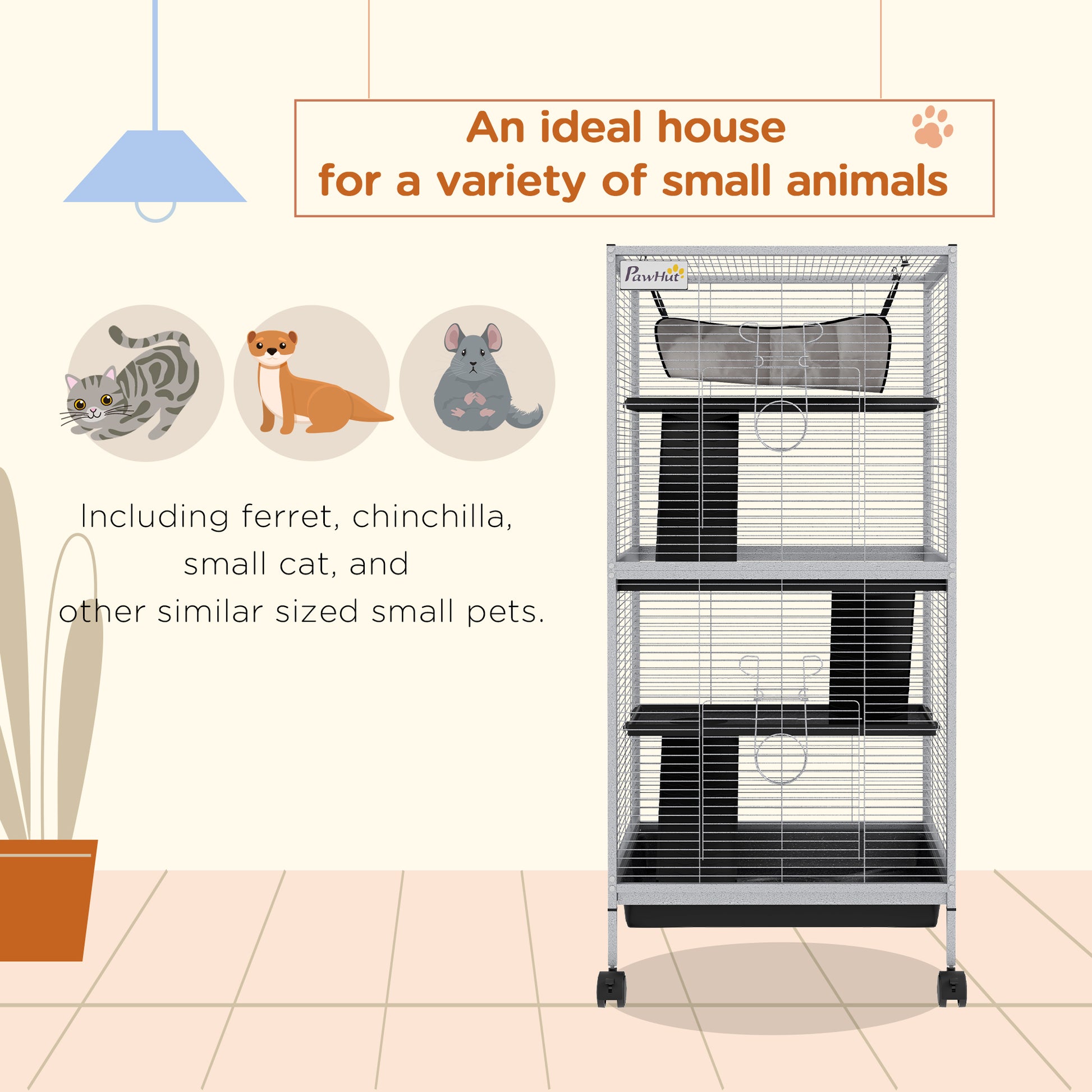 Steel Small Animal Cage for Guinea Pig, Ferret, Chinchilla, Kitten and Rabbit, Light Grey