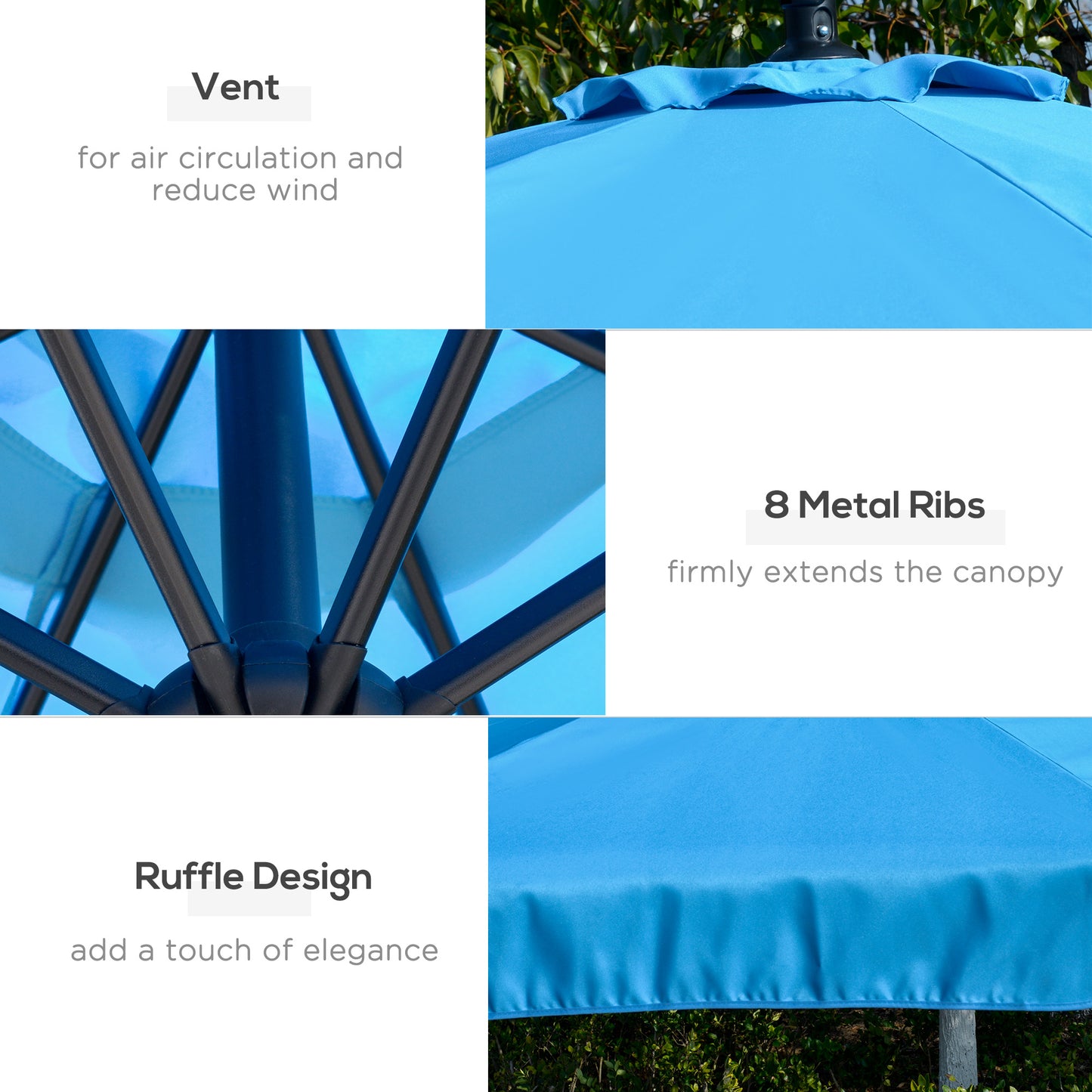 9FT Offset Hanging Patio Umbrella Cantilever Umbrella with Easy Tilt Adjustment, Cross Base and 8 Ribs for Backyard, Poolside, Lawn and Garden, Blue