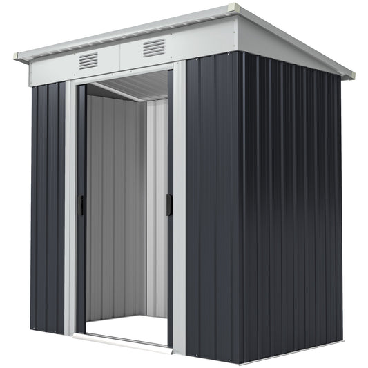 6' x 4' Outdoor Storage Shed, Metal Garden Tool Storage House Organizer with Lockable Sliding Doors and Vents for Backyard Patio Lawn, Charcoal Grey