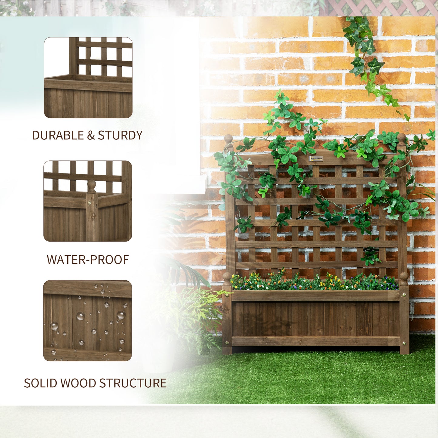 Garden Planter with Trellis for Climbing Vines, Wood Raised Garden Bed, Planter Box for Garden, Indoor Outdoor, Coffee