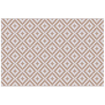 Reversible Outdoor RV Rug, Patio Floor Mat, 6' x 9' Plastic Straw Rug for Backyard, Deck, Beach, Camping, Coffee & White