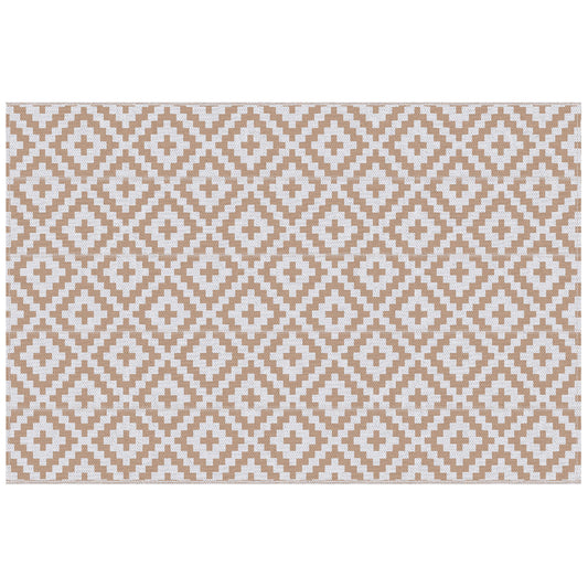 Reversible Outdoor RV Rug, Patio Floor Mat, 6' x 9' Plastic Straw Rug for Backyard, Deck, Beach, Camping, Coffee & White