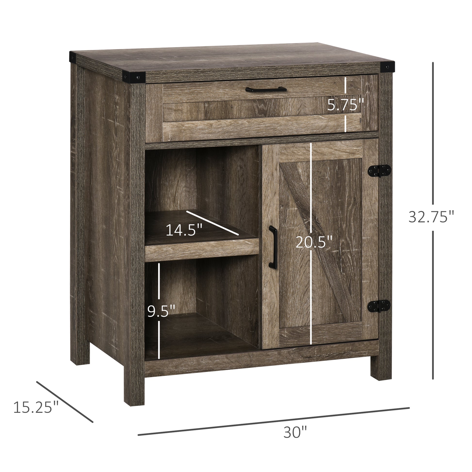 Rustic Barn Door Storage Cabinet Modern Farmhouse Buffet Sideboard for Kitchen & Dining Room Dark Oak