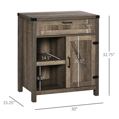 Rustic Barn Door Storage Cabinet Modern Farmhouse Buffet Sideboard for Kitchen & Dining Room Dark Oak