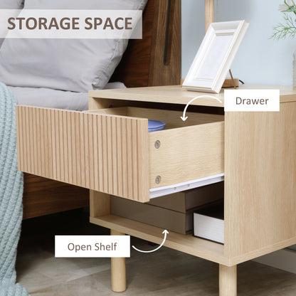 Modern Bedside Table with Drawer and Open Shelf, Sofa Side Table for Bedroom Living Room, Natural