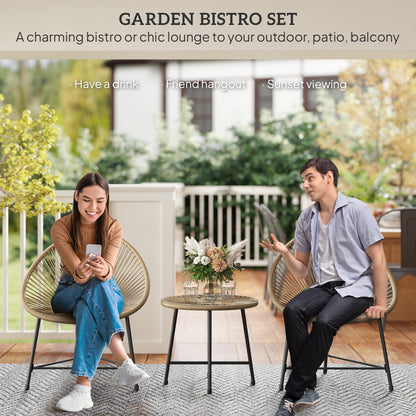 Outdoor Bistro Set, 3 Piece Wicker Patio Furniture Set with Acapulco Chairs and Glass-Top Table, Natural Wood