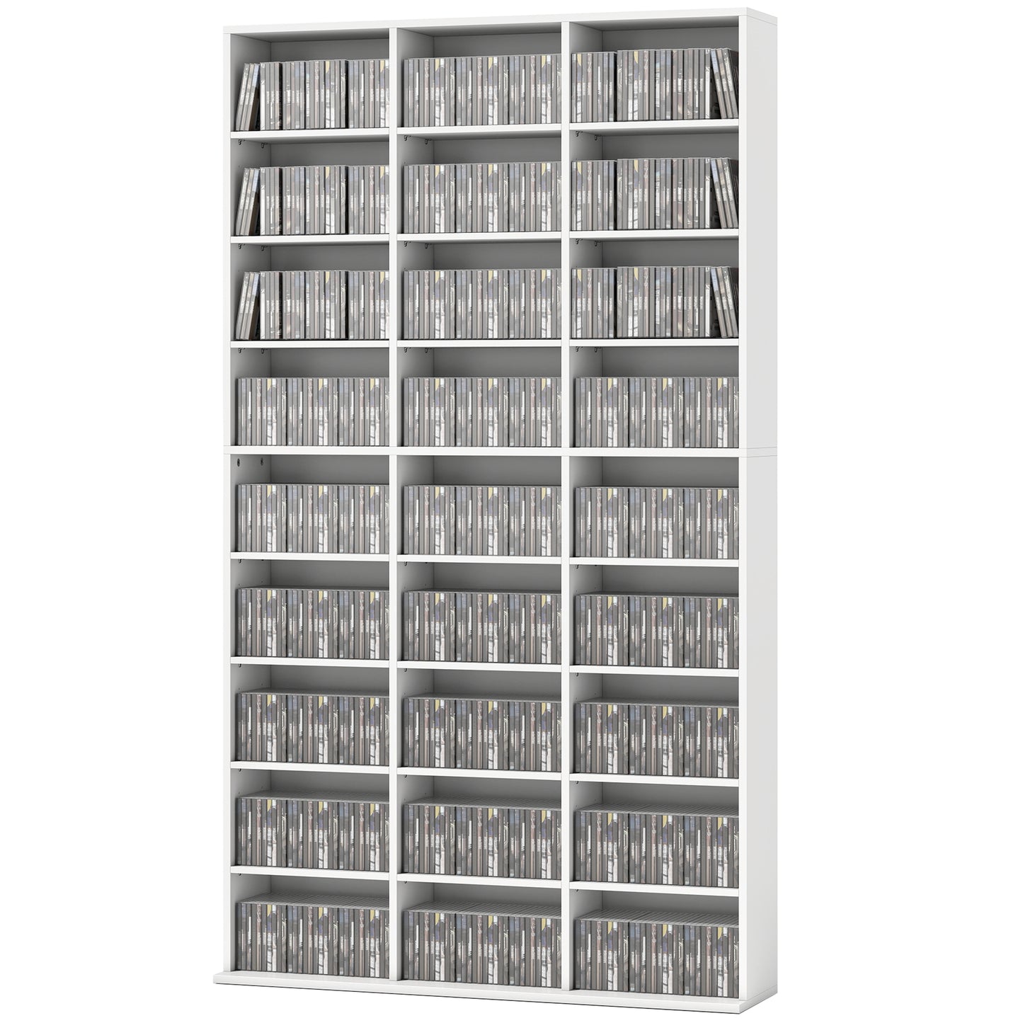 Media Storage Cabinet, 9-Tier DVD Shelf with 21 Adjustable Shelves, Holds 835 CDs, 500 DVDs or 640 Blu-rays, White