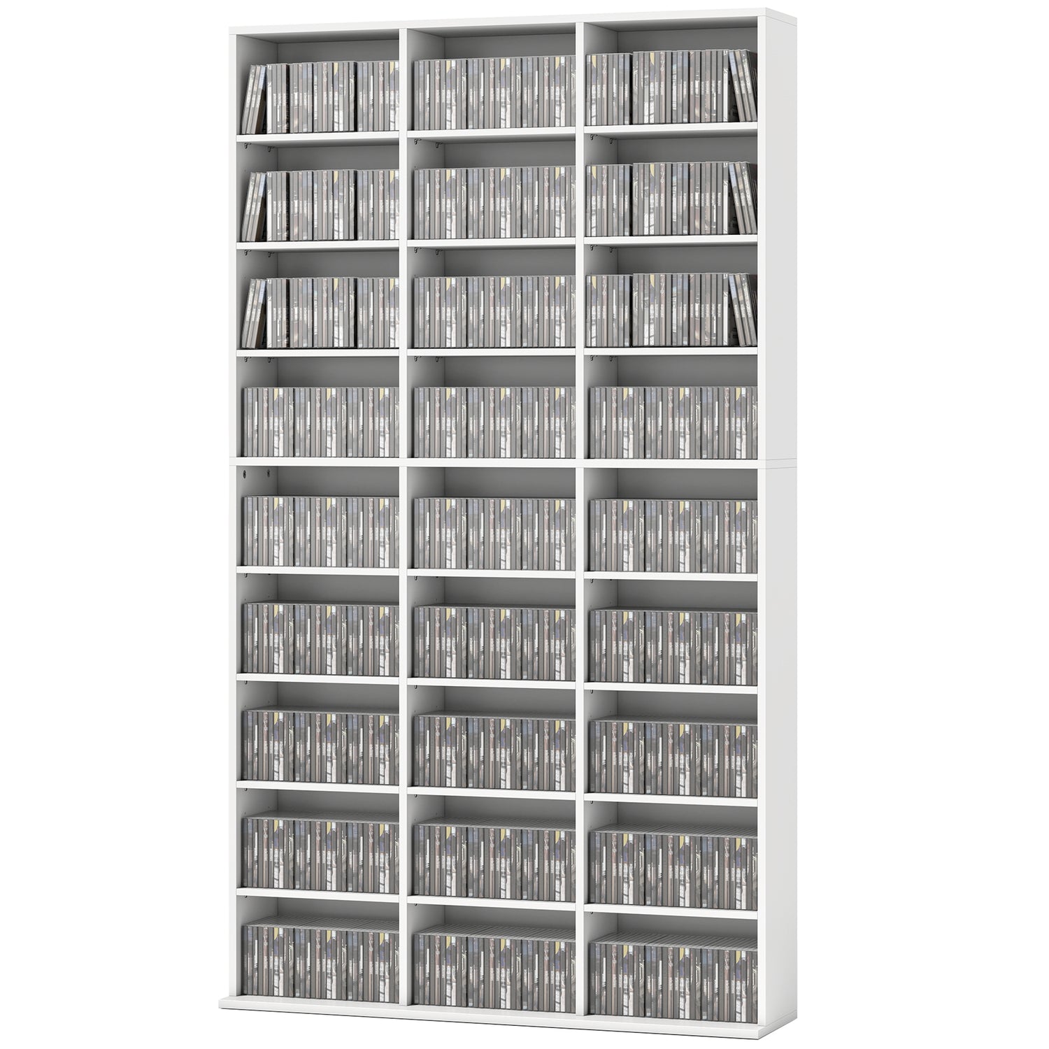 Media Storage Cabinet, 9-Tier DVD Shelf with 21 Adjustable Shelves, Holds 835 CDs, 500 DVDs or 640 Blu-rays, White
