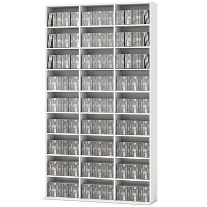 Media Storage Cabinet, 9-Tier DVD Shelf with 21 Adjustable Shelves, Holds 835 CDs, 500 DVDs or 640 Blu-rays, White