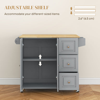 Kitchen Island on Wheels, Kitchen Cart with Drop Leaf, Drawers, Grey