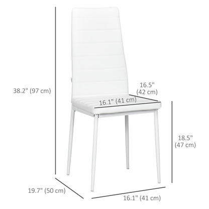 High Back Dining Chairs, Modern Upholstered PU Leather Accent Chairs with Metal Legs for Kitchen, Set of 6, White