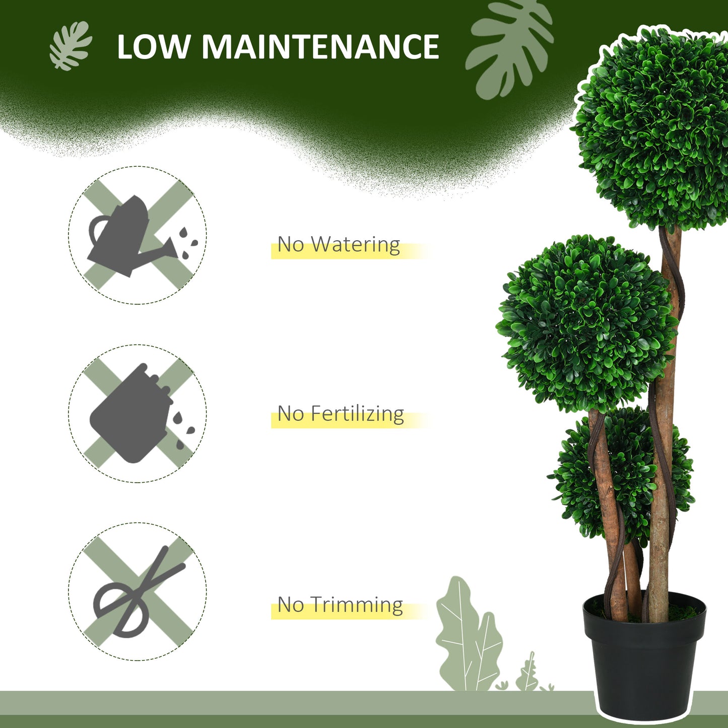 3.6ft Artificial Tree, Triple Ball Boxwood Topiary with Pot and Sandalwood Leaves, for Indoor Outdoor Home