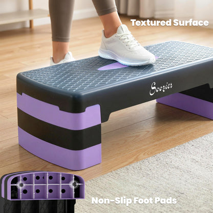 Soozier Aerobic Exercise Step Platform, 4"/6"/8" Adjustable Aerobic Stepper with Risers, Workout Stepper for Home Gym, Purple