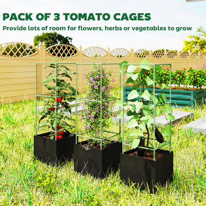 3 Packs Tomato Cages with 13.5 Gallon Grow Bags, Adjustable Square Plant Support Trellis