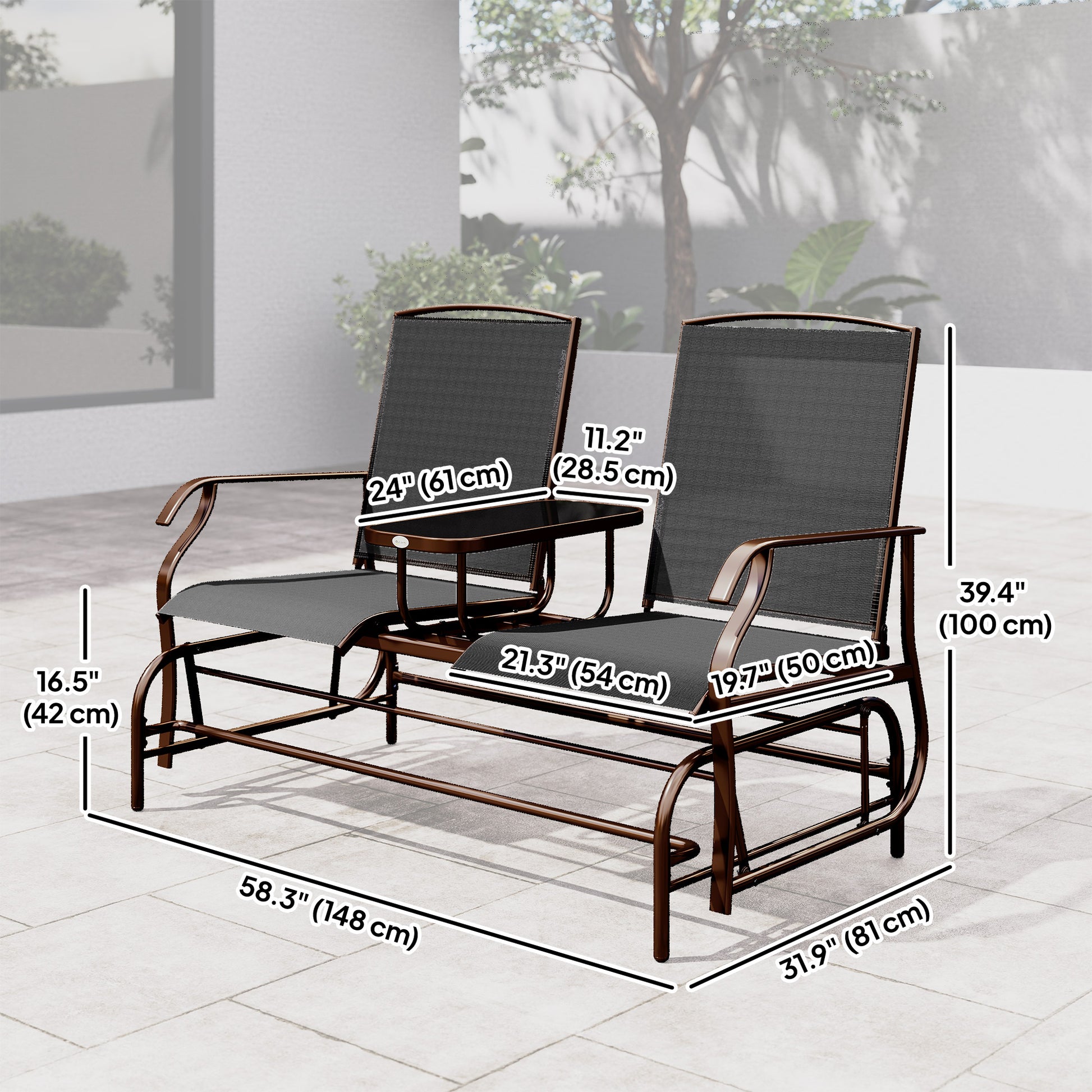 Patio Glider Rocking Chair 2 Person Outdoor Loveseat Rocker Garden Furniture Bench, Black