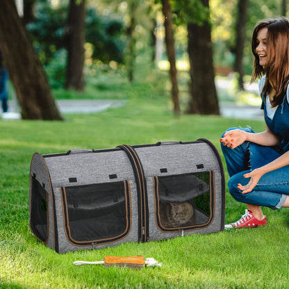 39" Travel Pet Carrier, Portable Soft-Sided Cat Carrier with Divider, Two Compartments, Cushions, & Storage Bag, Grey