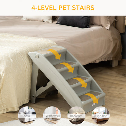 4-Level Portable Dog Stairs, Foldable Dog Steps for Small Dogs, Lightweight Cat Steps, with Nonslip Soft Mats, for High Bed, Sofa, Grey