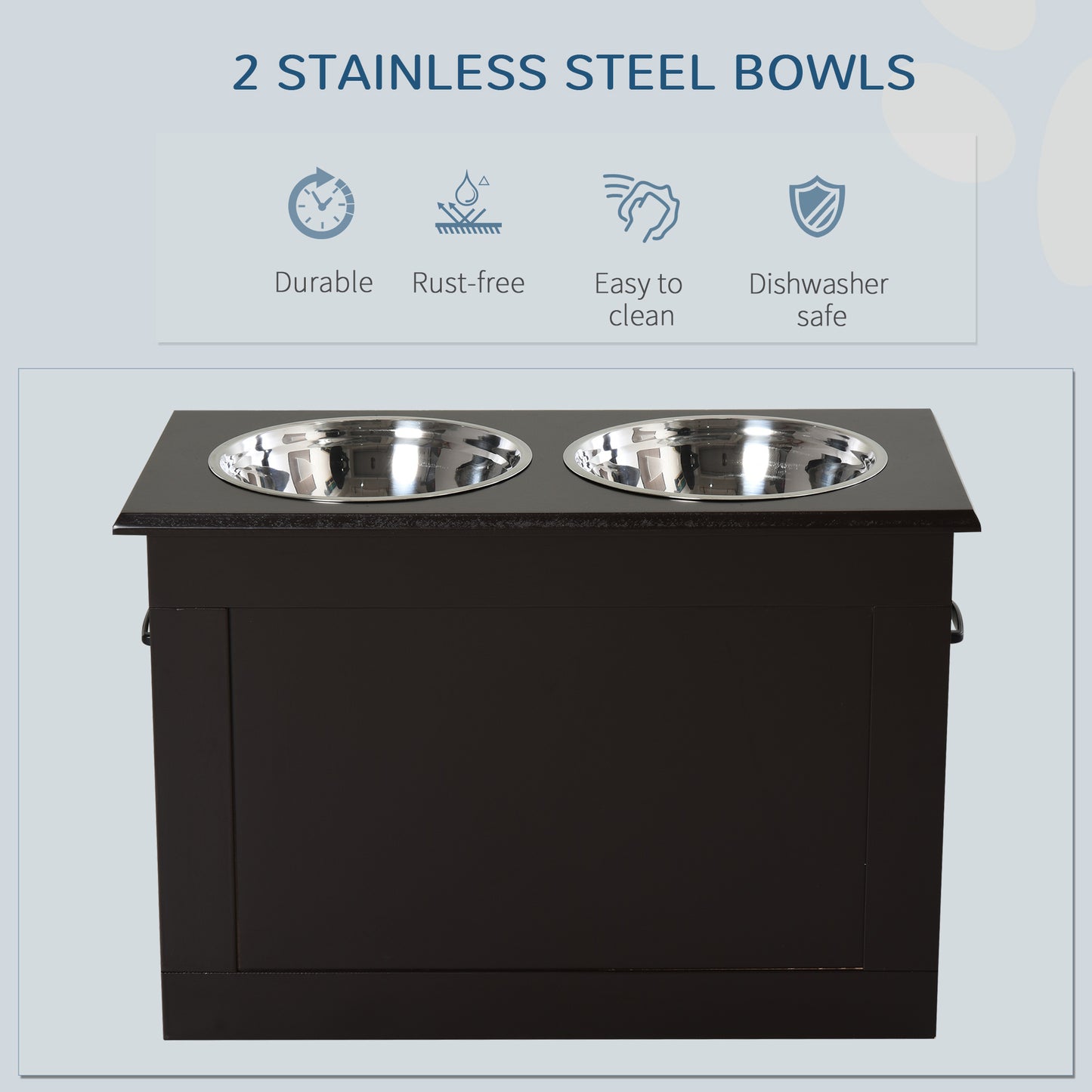 Elevated Dog Bowls for Large Dogs with Storage 2 Stainless Steel Dog Bowls， Elevated Base for Large Dogs, Coffee