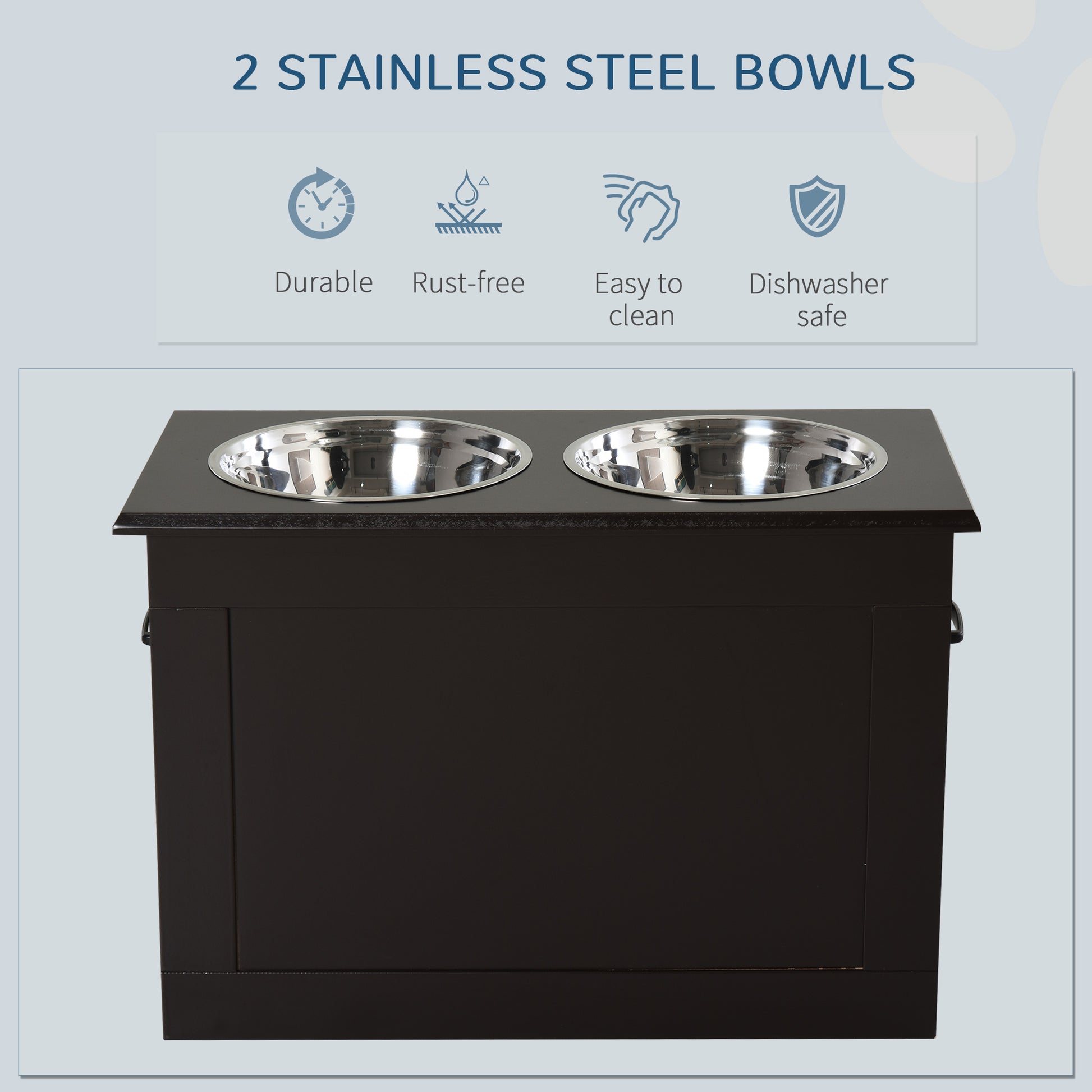Elevated Dog Bowls for Large Dogs with Storage 2 Stainless Steel Dog Bowls， Elevated Base for Large Dogs, Coffee