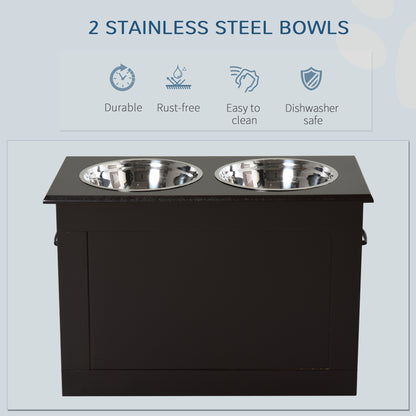 Elevated Dog Bowls for Large Dogs with Storage 2 Stainless Steel Dog Bowls， Elevated Base for Large Dogs, Coffee