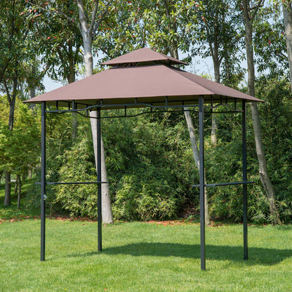 8' x 5' BBQ Grill Gazebo Tent with Double Tiered Canopy for Outdoor Sun Shade, Coffee