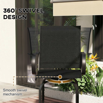 Outdoor Bar Stools Set of 2, 360° Swivel Bar Height Chairs, 26.8" x 29.5" x 48.4", Black