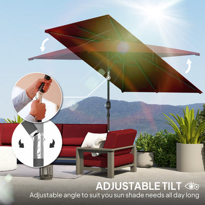 6.6x9.6ft Rectangle Aluminum Tilt Patio Umbrella, Garden Market Parasol, Outdoor Sunshade Canopy with Crank, Wine Red