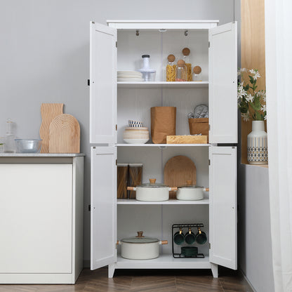 72" Freestanding Storage Cabinet, Kitchen Pantry Cabinet with Doors and Shelves for Dining Room, White