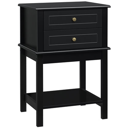 Modern Sofa Side Table, Accent End Table with Drawers and Storage Shelf, Nightstand for Bedroom Living Room, Black