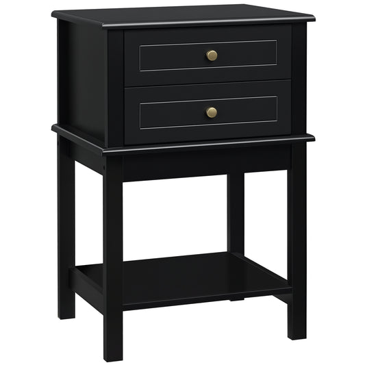 Modern Sofa Side Table, Accent End Table with Drawers and Storage Shelf, Nightstand for Bedroom Living Room, Black