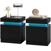 Nightstand Set of 2, End Side Tables with LED Lights, Bedside Tables with 2 Drawers, for Bedroom, Black