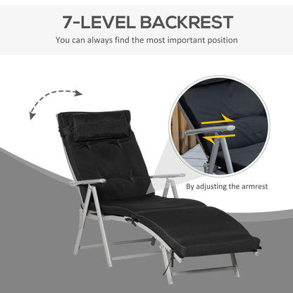 Outdoor Folding Chaise Lounge Chair Recliner with Portable Design, Adjustable Backrest, Cushion and Headrest, Black