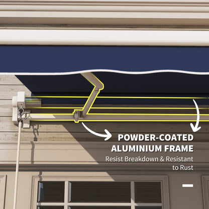 10' x 8' Manual Retractable Awning, Sun Shade Shelter Canopy, with Aluminum Frame and UV Protection for Patio Deck Yard Window Door, Blue