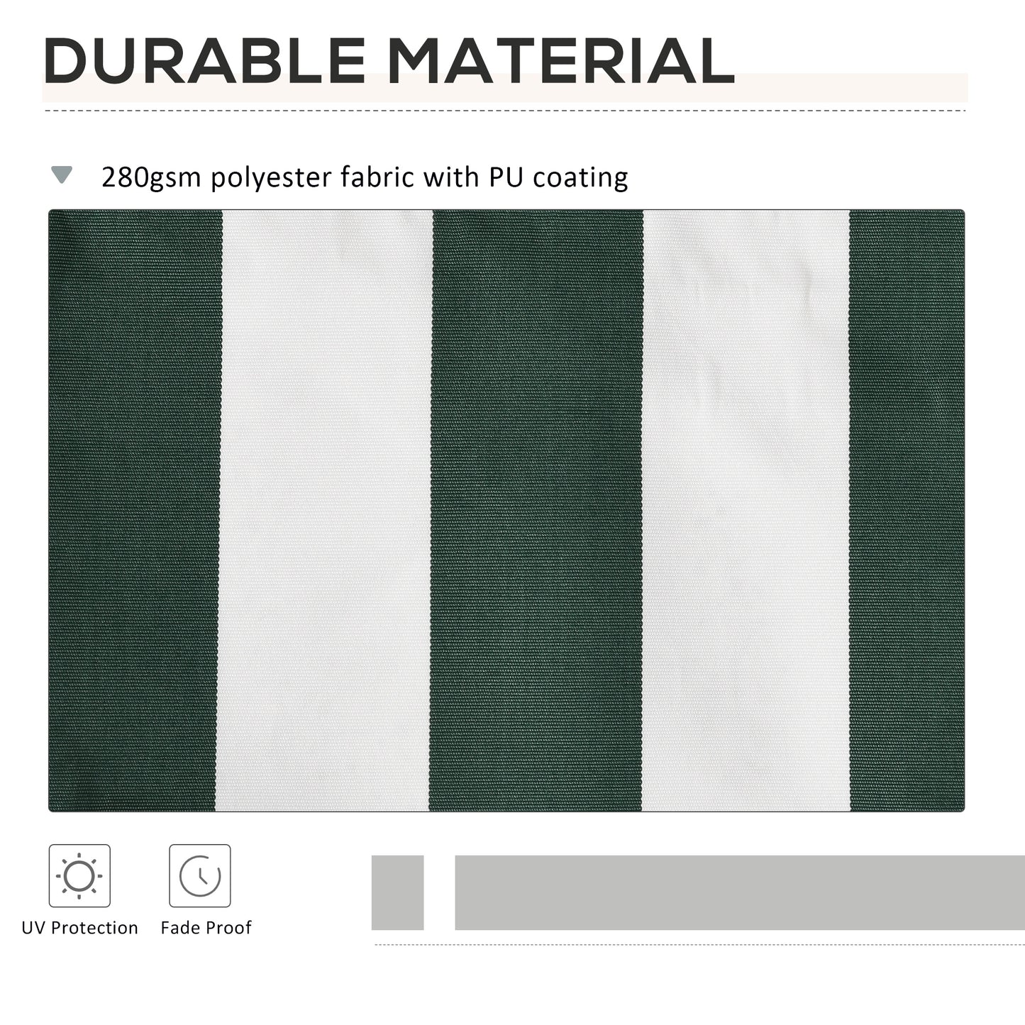 11' x 10' Retractable Awning Fabric Replacement Outdoor Sunshade Canopy Awning Cover, UV Protection, Green and White