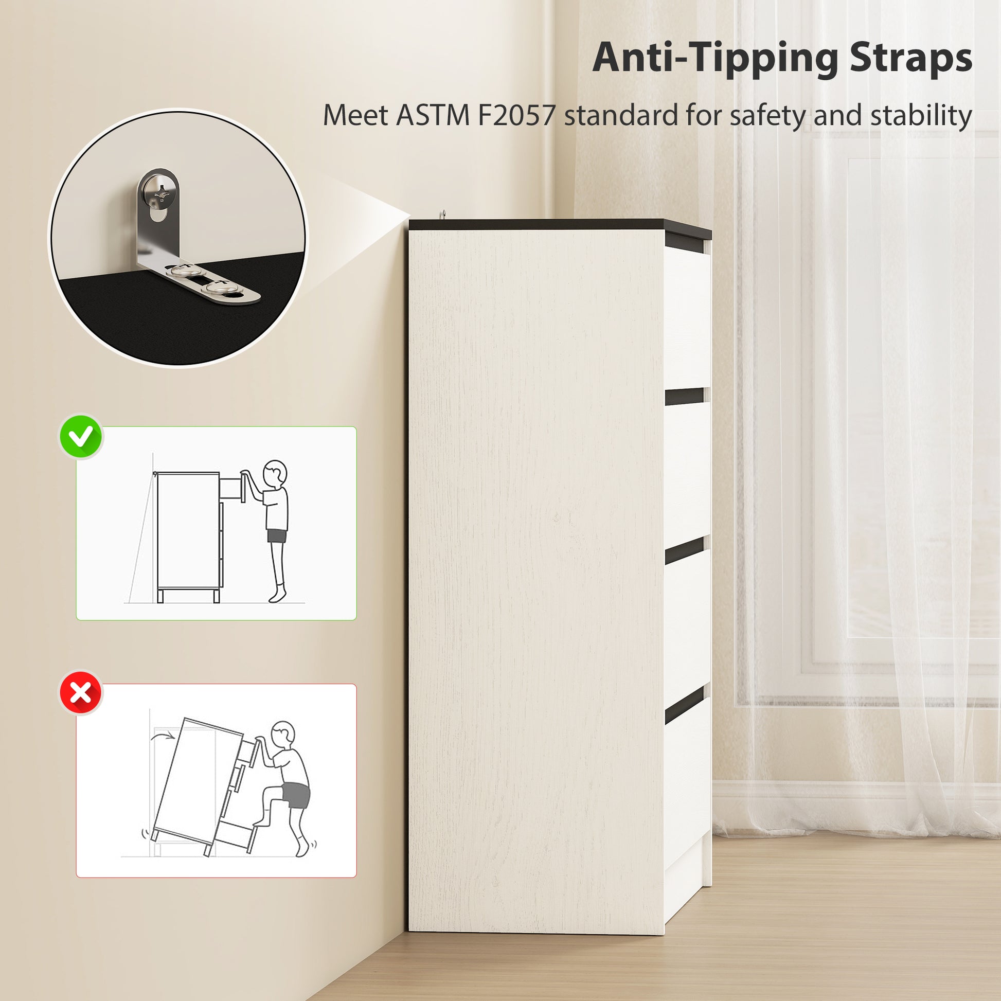 Tall Chest of Drawers, 4 Drawer Dresser for Bedroom, Living Room, Hallway, Modern Storage Cabinet, White Wood Effect