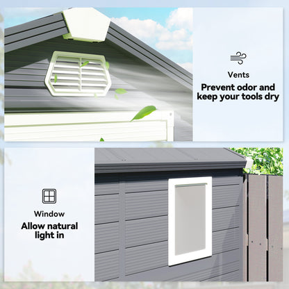 4.5' x 6' Plastic Garden Storage Shed with Latch Door, Vents, Sloped Roof, Dark Grey