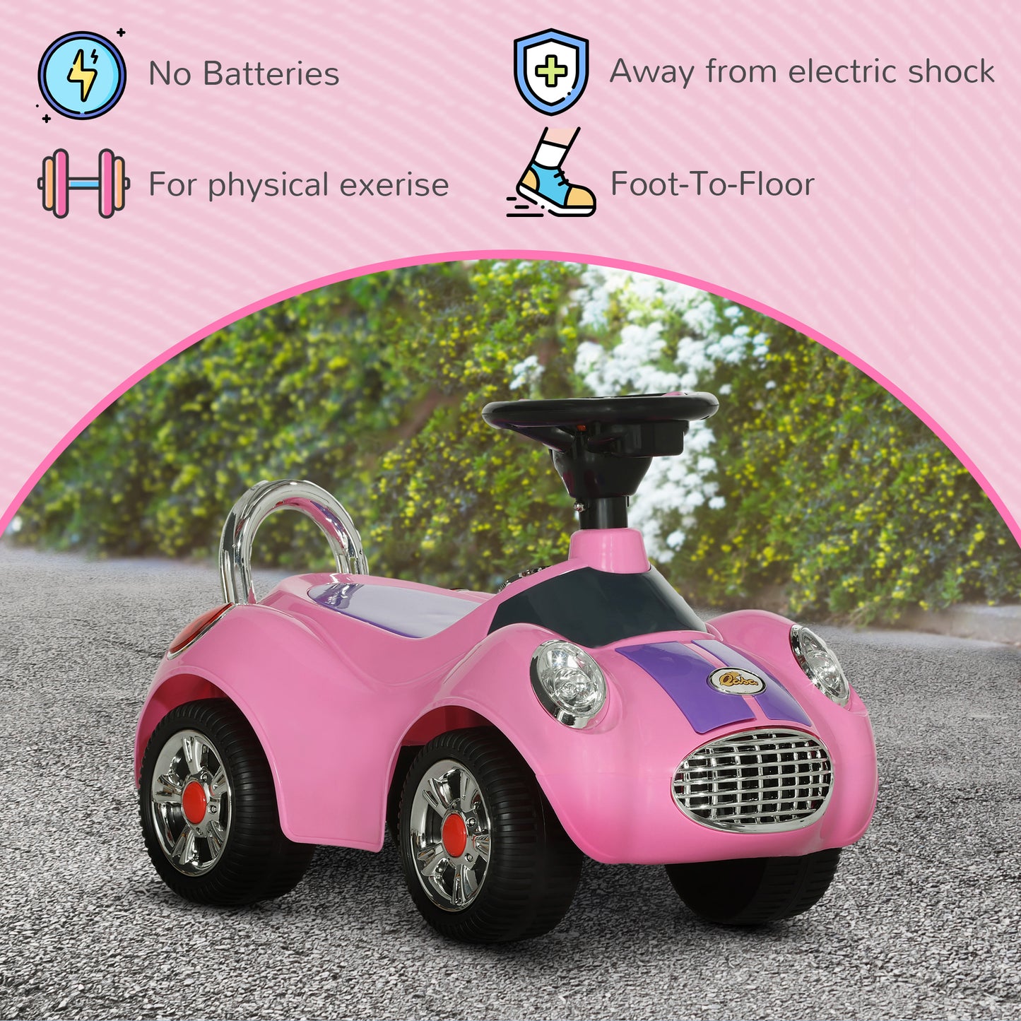 Qaba Baby Push Car with Music, Horn, Light, Pink